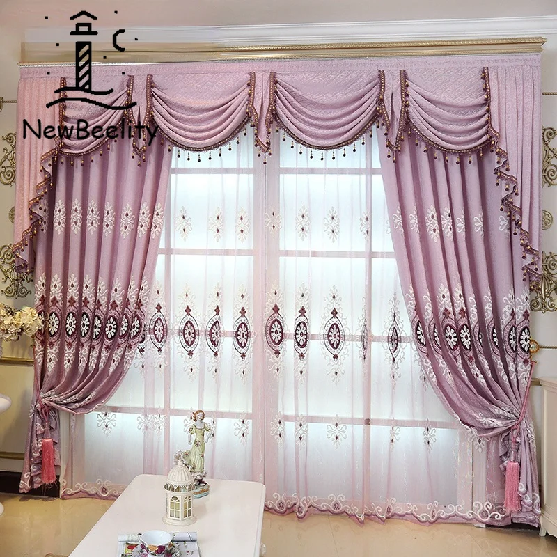 

Европейские фиолетовые вышитые шторы для гостиной, столовой, спальни, роскошные фиолетовые тюлевые прозрачные Шторы для кухни