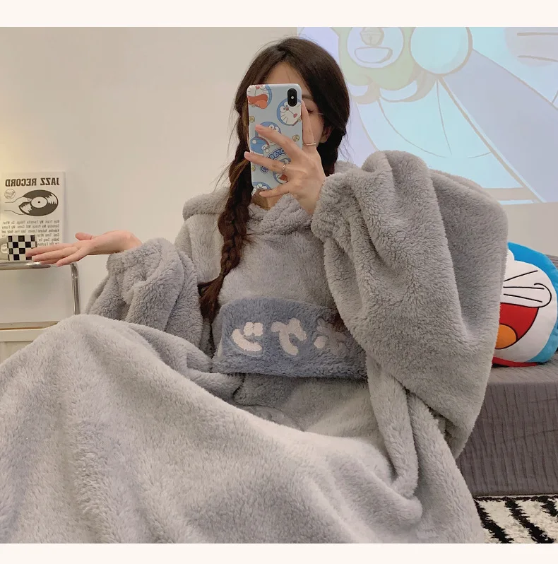 Свободная Ночная рубашка большого размера ночная с капюшоном халат женская