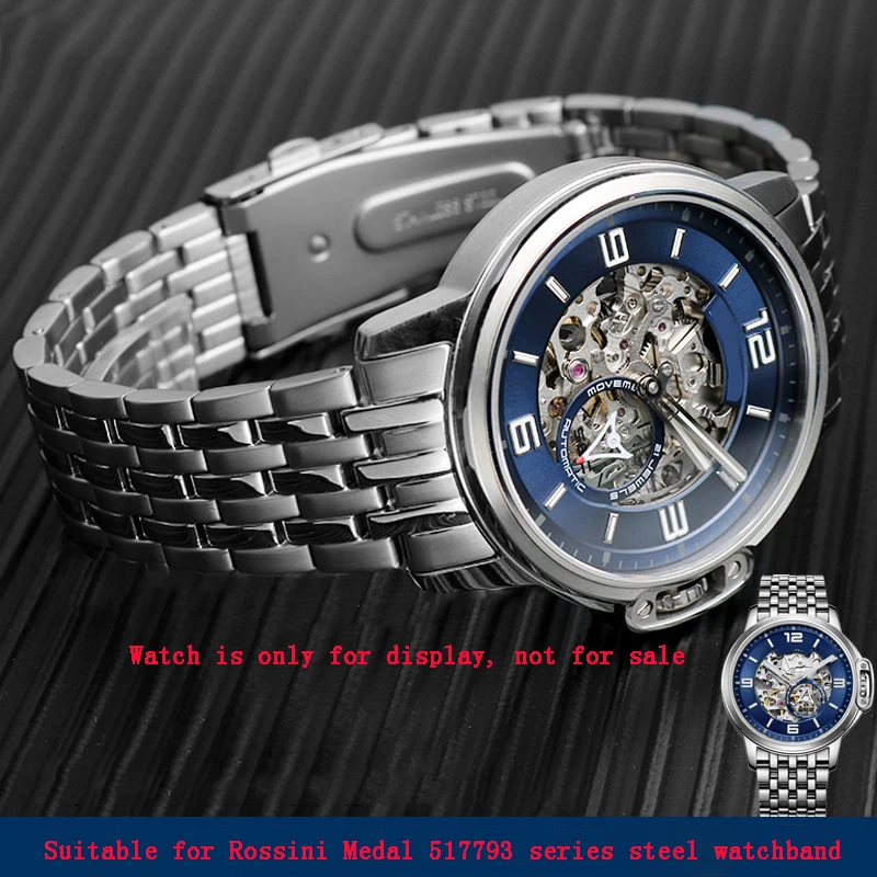 

21mm Men Solid Fine Steel Watch Chain For Rossini 517793 617793 5793 Medal Series Metal Watch Band Arc Interface Belt Wate