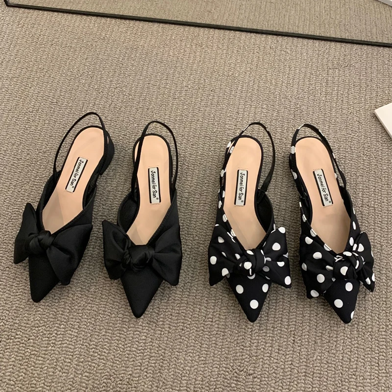 

2022 Summer Women Sandals Fashion Thick Women Shoes New Pointed Toe Bow Slippers Casual Ladies Heels Shoes Party Pumps Zapatos