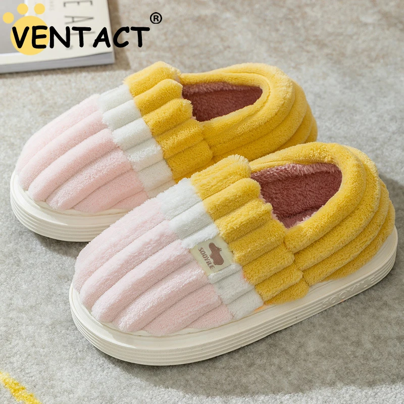 

VENTACT Plush Women Slippers Home Thick-Soled Soft Female Shoes Anti-Slip Fur Fleece Indoor Cartoon House Couples New Outdoor