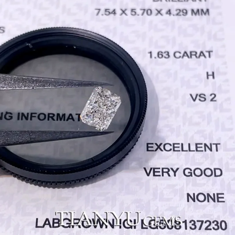 

Tianyu Gems 1.63ct Radiant Cut H VS2 Lab Grown Diamond CVD 7.54*5.70*4.29mm IGI Certified White Sparkle Loose Stones Lab Created