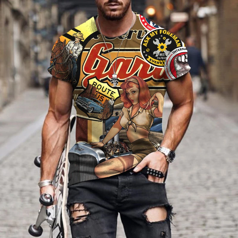 

Футболка мужская с круглым вырезом, модная тенниска в американском винтажном стиле для езды на мотоцикле, летняя одежда для отдыха с коротк...