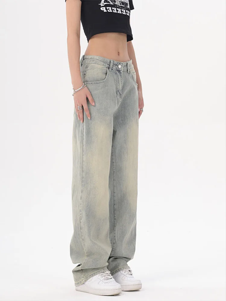 

Джинсы женские с высокой талией, свободные винтажные Промытые джинсы синего цвета в Корейском стиле, универсальная простая уличная одежда для отдыха, Осень-зима