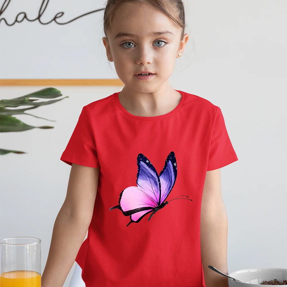 Одежда для девочек с изображением бабочек детские летние повседневные топы