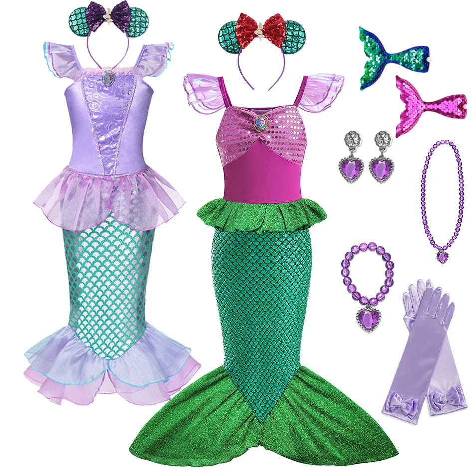 Детский костюм Русалочки Ариэль для девочек комплект косплея принцессы одежда
