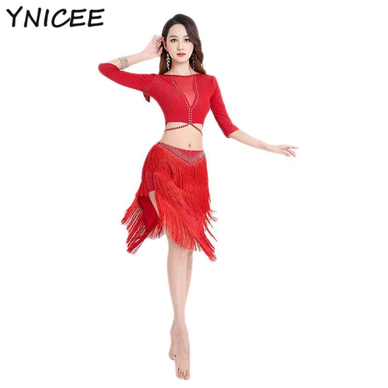 

Women Fringe Flapper Tassel Latin Dance Top and Skirt Adult Ballroom Costume Tango Samba Rumba Salsa Jazz Stage Performance Danc