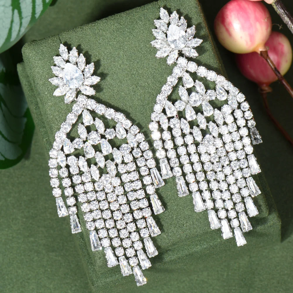 

Роскошные длинные висячие серьги в форме капли воды для женщин Свадебные серьги с кубическим цирконием и кристаллом CZ свадебные Серьги Дуб...