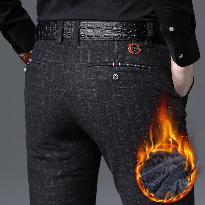 Мужские Теплые повседневные брюки темно-синие облегающие из флиса на зиму 2022 |