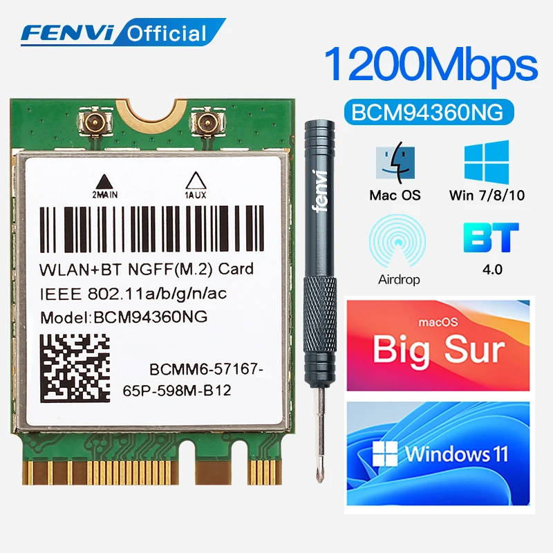 Двухдиапазонная беспроводная Wi-Fi-карта Hackintosh BCM94360NG NGFF M.2 1200 Мбит/с Bluetooth BCM94352Z 802.11ac