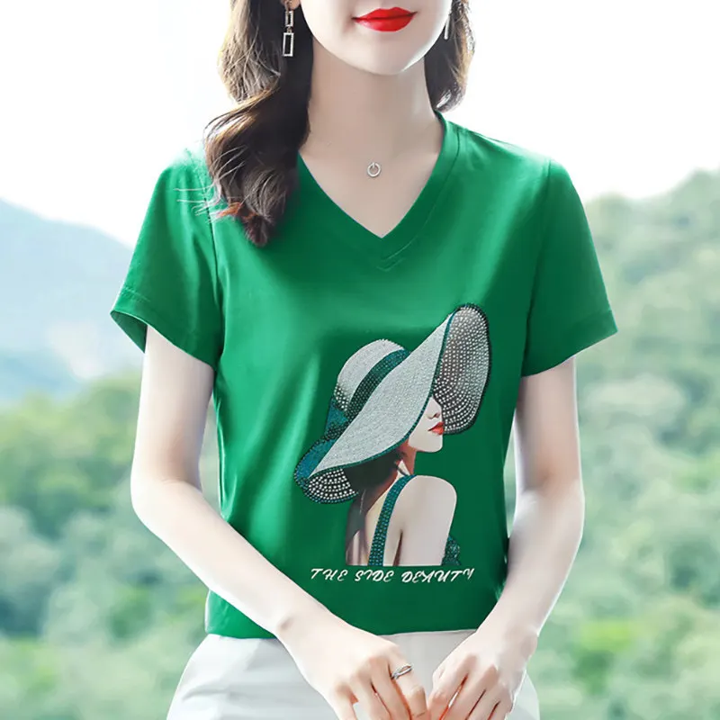 

Fashion Y2k Women's T Shirt Ins V-neck Korean Style Short-sleeve Tos Casual Ladies T-shirts Oversized Harajuku Clothes For Girls