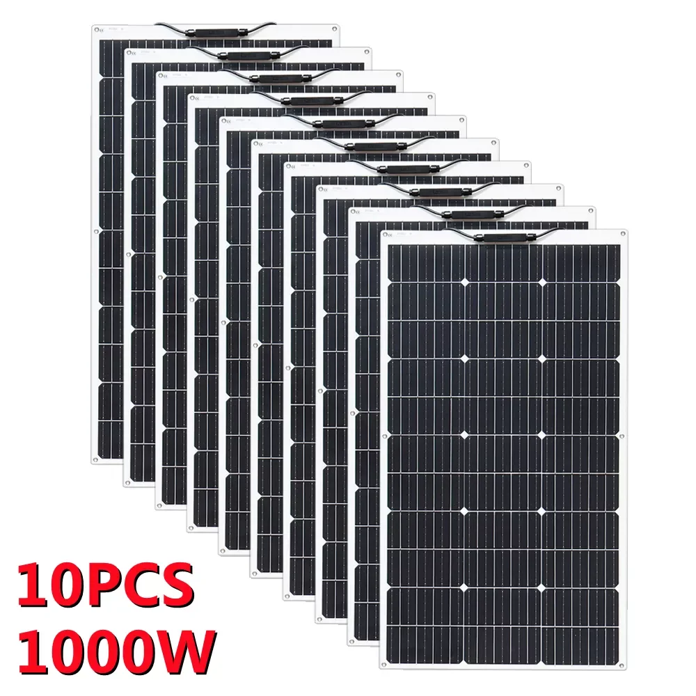 

1000W Solar Panel Flexible Monocrystalline Solar Cells 1~10PCS 100~1000 Watt PV Module 12V 24V Photovoltaic Off Grid System