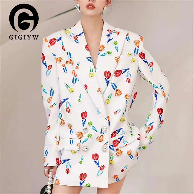 

Женский свободный Блейзер GIGIYW, модный шикарный блейзер в британском стиле с принтом французских меньшинств, Рисунок маслом, Новинка осени ...
