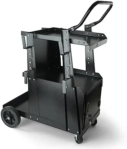 

Cart, 2-Tier Heavy Duty Welder Cart with Anti-Theft Lockable Cabinet, 265LBS Weight Capacity, 360° Swivel Wheels, Tank Storage