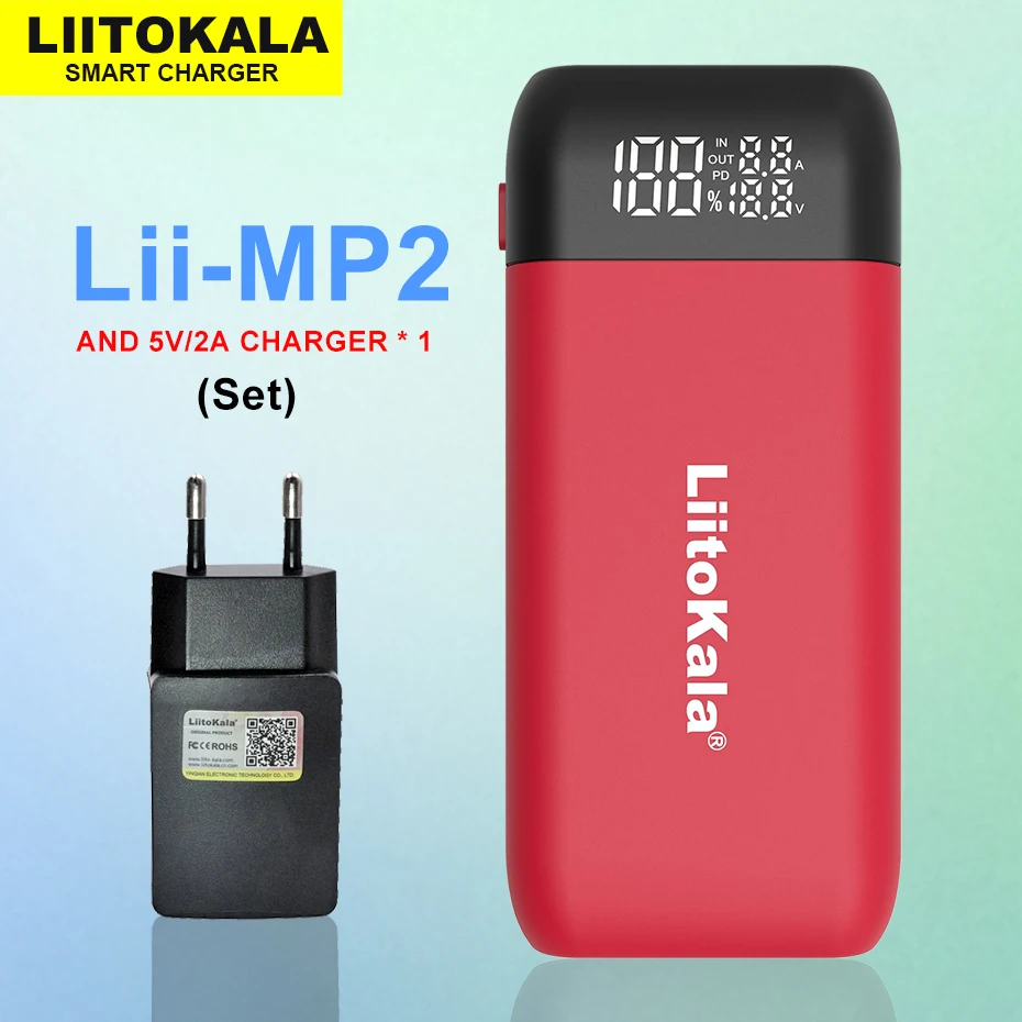 

Зарядное устройство и внешний аккумулятор LiitoKala Lii-MP2 18650 21700 QC3.0, вход/выход, цифровой дисплей, быстрая зарядка