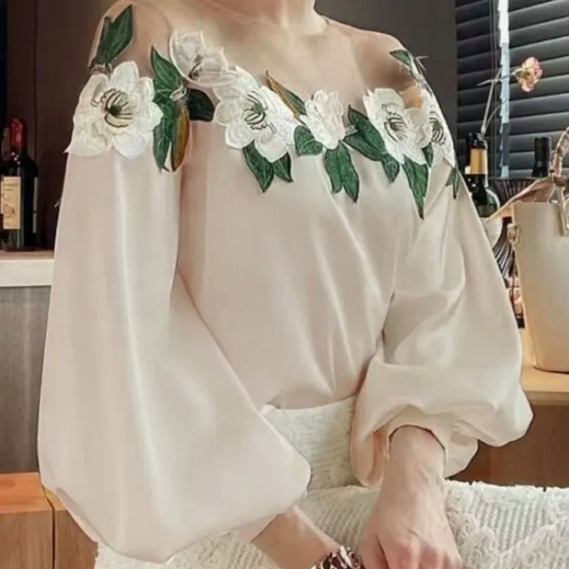 UOOZEE модная элегантная блузка с цветочной вышивкой и аппликацией для женщин
