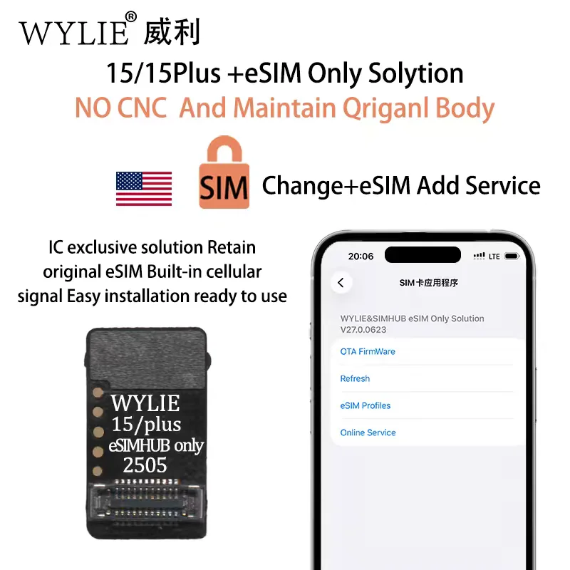 Фото WYLIE eSIM: Единственное решение для iPhone 15/15 Plus, 16/16 Plus без CNC-обработки, сохранение оригинального корпуса, сохранение оригинального сигнала eSIM, инструменты для ремонта. №3