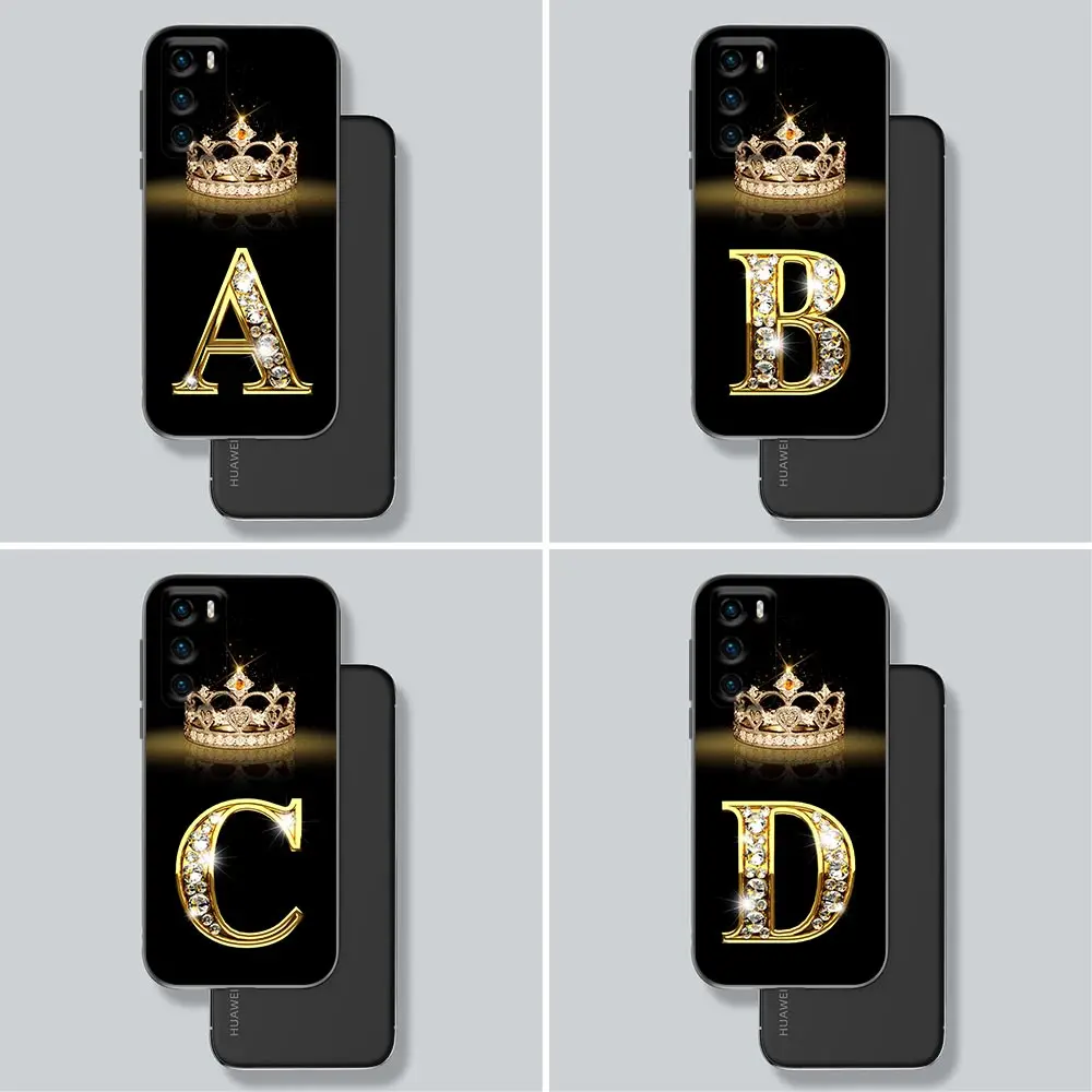 

Golden Letter A I J L Case For Huawei P30 P40 P10 P20 Lite P50 Pro P Smart Z 2019 2020 Cases Fundas Silicone Cover Diamond Crown