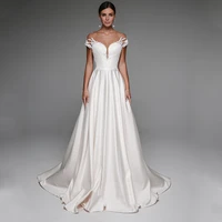 elegant satin a line wedding dress with applique sleeveless floor length backless vintage bridal gown for bride custom plus size