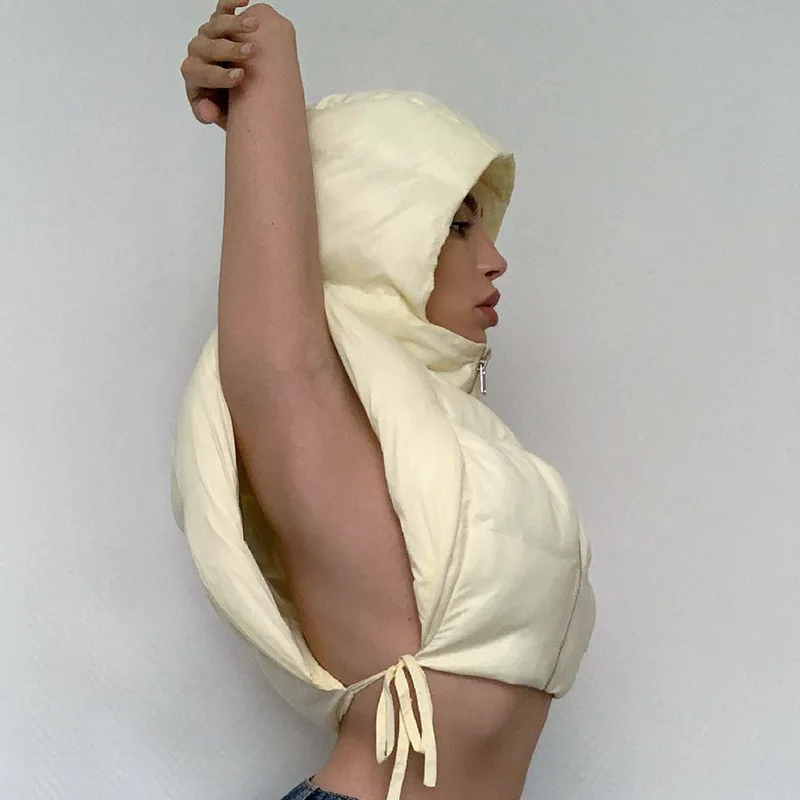 Women's Autumn New Hooded Side Leakage Sleeveless Straps 2021 Winter Short All-match Fashionable Bread Clothes Women Street Wear