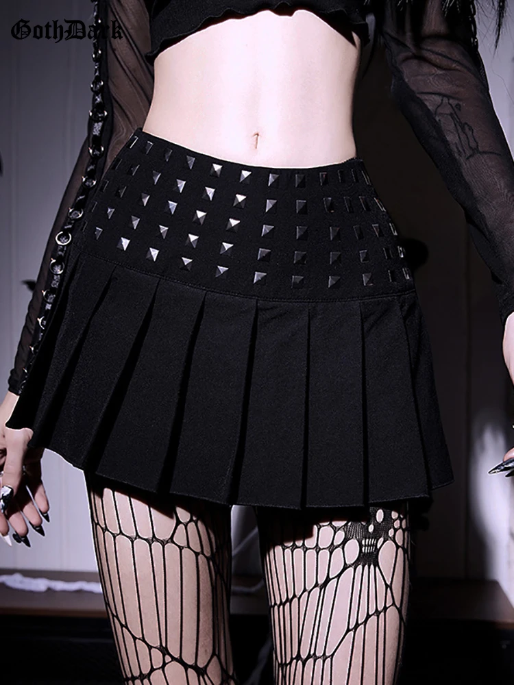 

Goth Dark Mall Gothic Rivet Punk Sexy Women Mini Skirts Y2k Low Waist Pleated Grunge Black Clubwear egirl Party Summer Alt Skirt