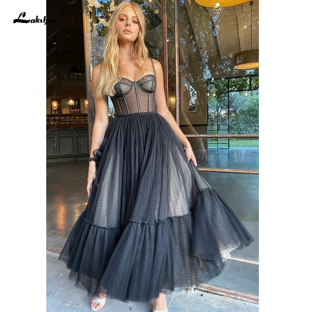 Простое трапециевидное тюлевое черное платье для выпускного вечера Милое