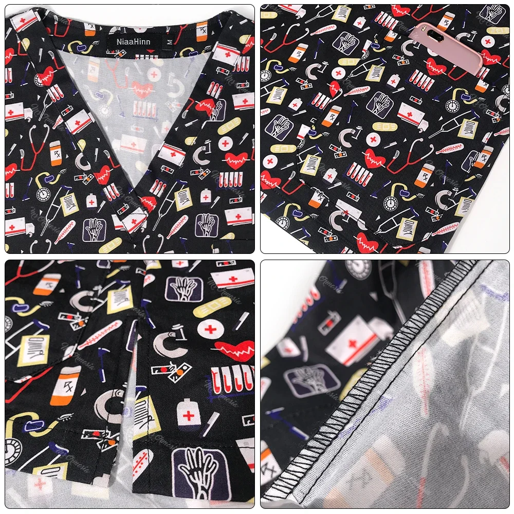 Хирургическая униформа футболка с принтом и 3 карманами героями мультфильмов