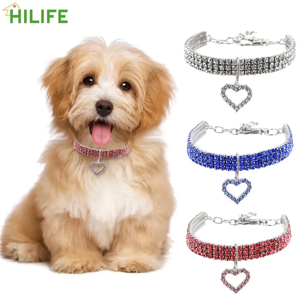 

Outdoor Protective Adjustable Cat Collar Waterproof Heart Shape Pet Dog Collar Crystal Pet Decor Necklace 20+5cm