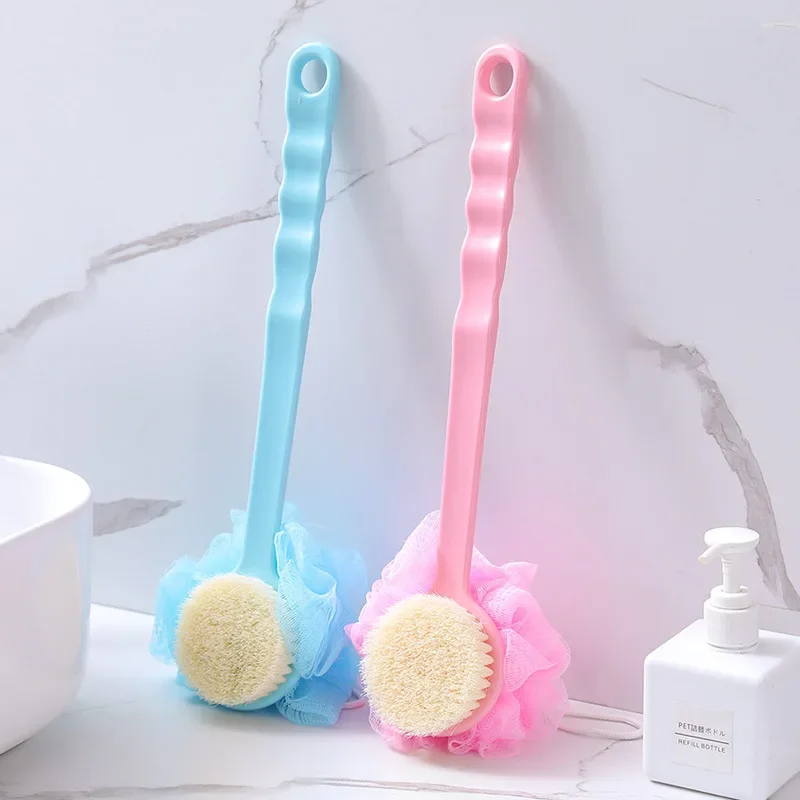 

New Double Side Rubbing Back Bath Brush Soft Hair Bath Brush Long Handle Rubbing Bath Brush Hanging Type Flower Bath Ball Brush