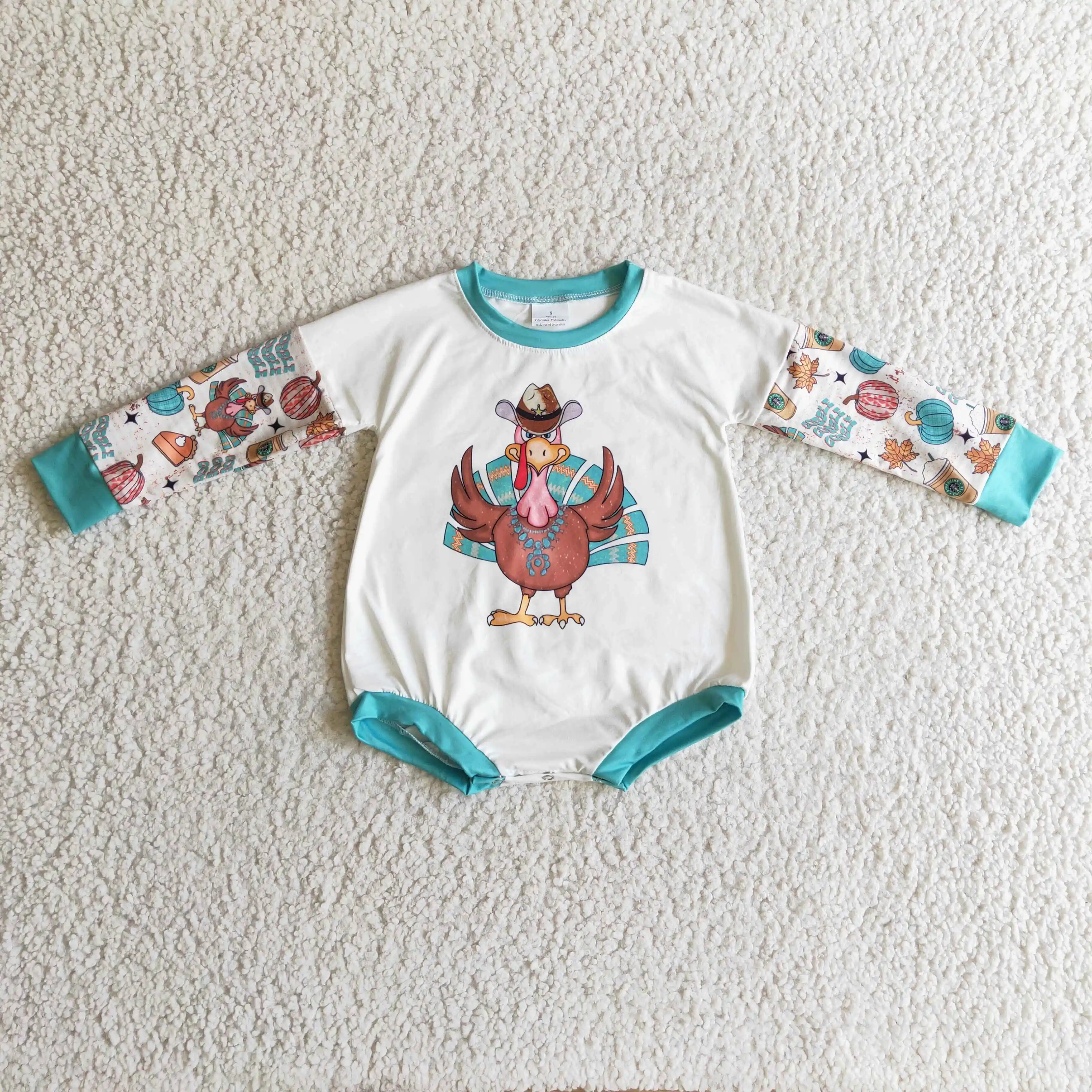 

2022 thanksgiving girls romper turkey pattern 100% cotton button design fall winter long sleeve new arrival baby clothing