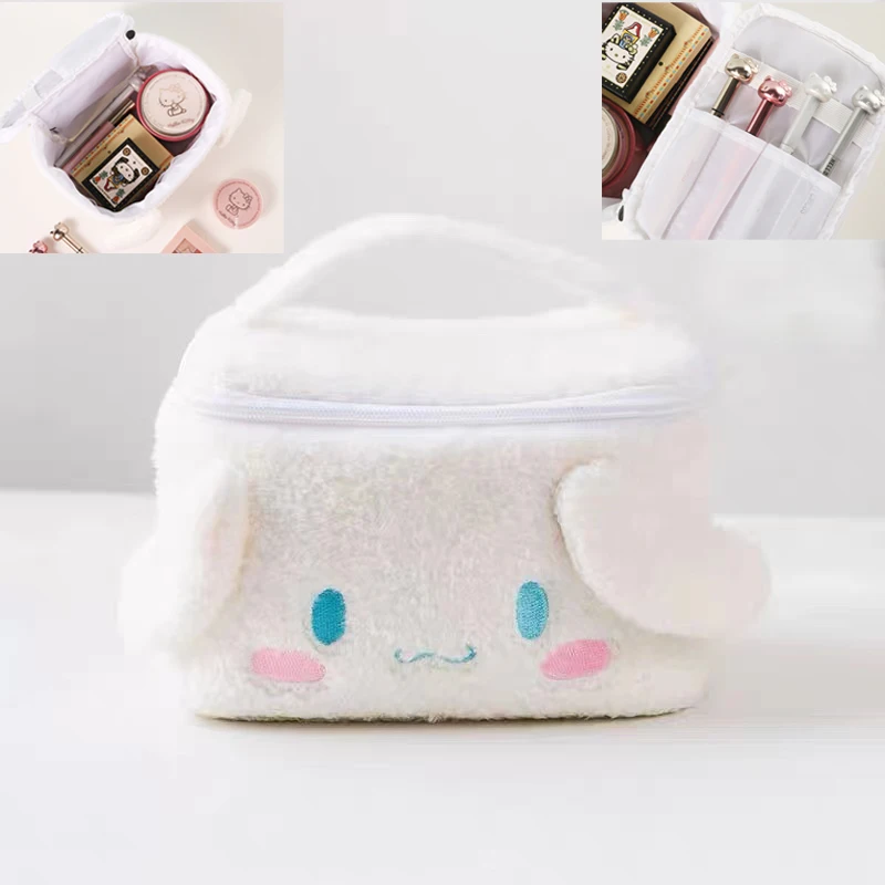 

Kawaii Sanrioed плюшевая косметичка Cinnamonll сумки для хранения мягкие вместительные портативные дорожные сумки-клатчи для макияжа Квадратные Девуш...