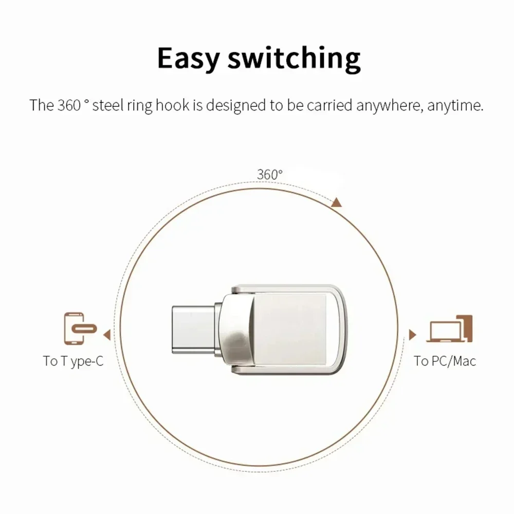 Фото Флеш-накопитель Lenovo Metal U Disk 2 ТБ с интерфейсом USB3.2 Type-C для передачи данных между мобильным телефоном и компьютером, большая емкость. №5