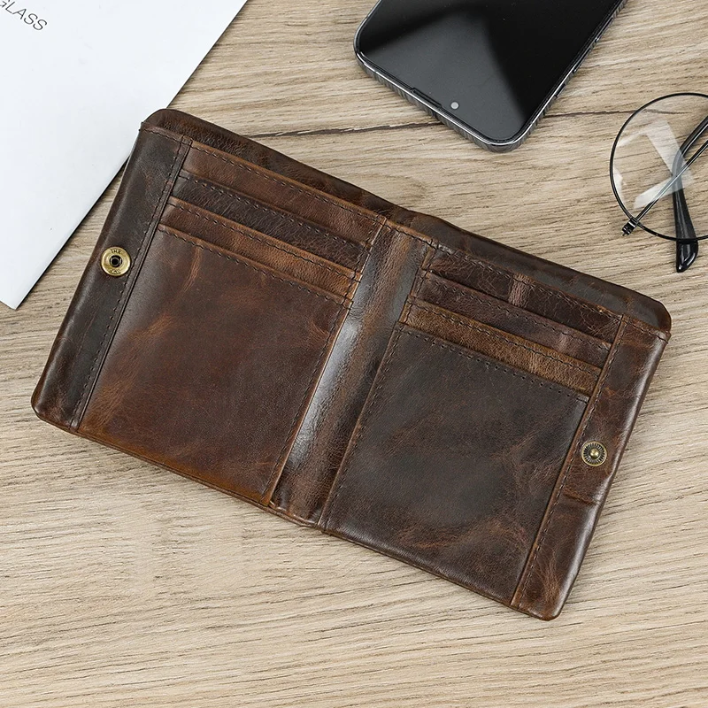 

Newsbirds Leather Short Wallet Card Purse Bifold Coins Holder Short Purse Male Leather Men's Wallet Real Cowskin Zipper Wallet