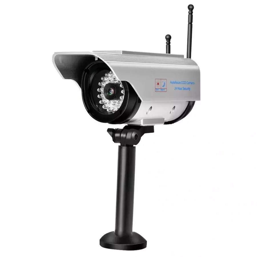 

Solar Power Security Camera LED Simulation Fake Camera Outdoor Security Surveillance Silver Dummy Dome