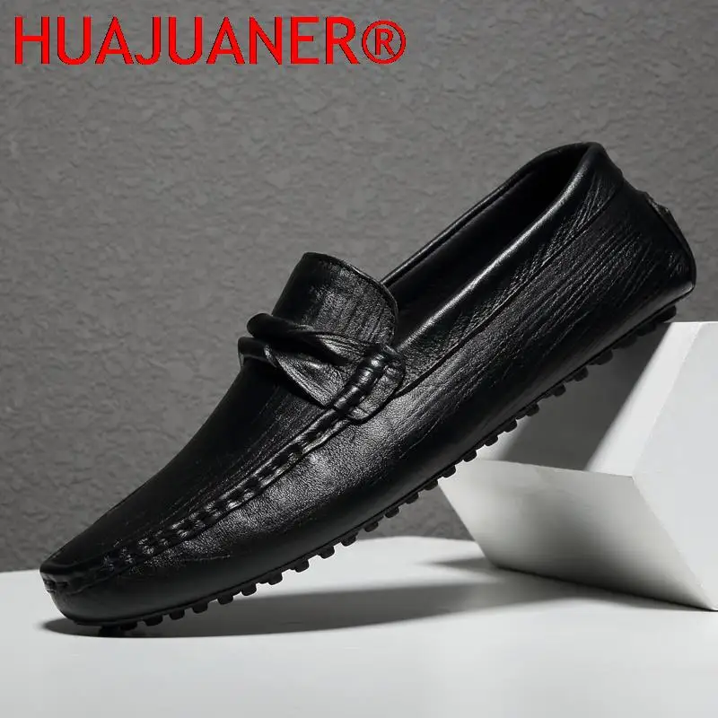 

Summer New Men's Loafers Genuine Leather Slip on Men Shoes Moccasins Breathable Designer Driving Shoes Casual Black Luxury Flats
