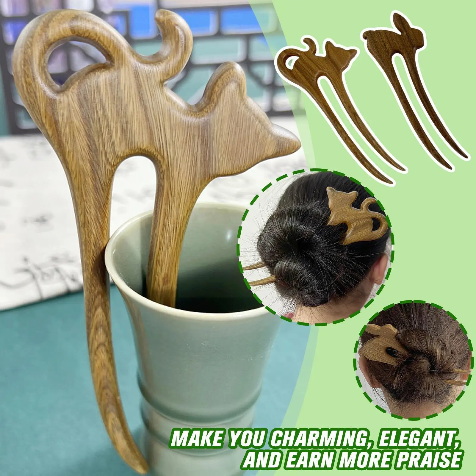 

Ancient Style Rabbit Wooden Hairpin Diy Hanfu Cheongsam Classical Combing Ethnic Accessories Hair Hairpin Hairpi Q8n3