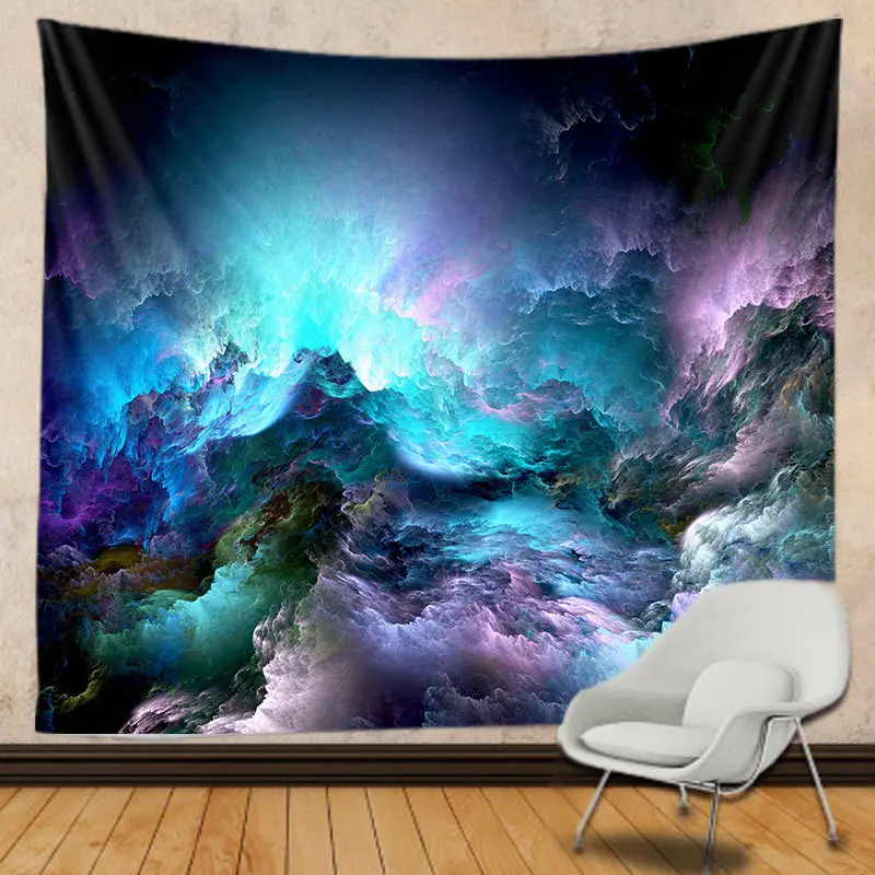 Психоделический гобелен с рисунком цветных облаков звездного неба богемная