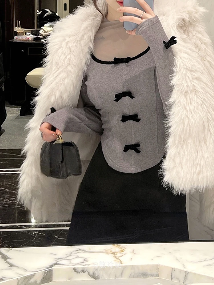 

Lace Slim Y2k Tops Woman Sweet Pure Color Elegant Pullover Long Sleeve Casual T-shirt Bow Design Korean Clothing 2023 Spring