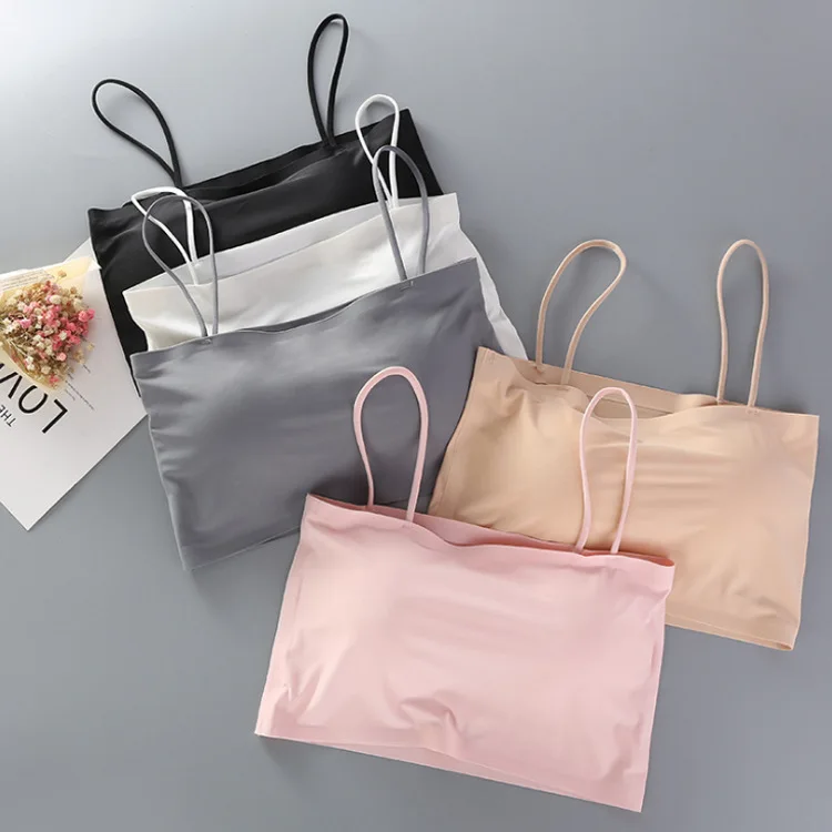 

Sexy Ice Silk Seamless Strapless Yoga Bra and Undershirt Chest-Wrapped Camisole Sports Bra Inner Wear Base Underwear for Women