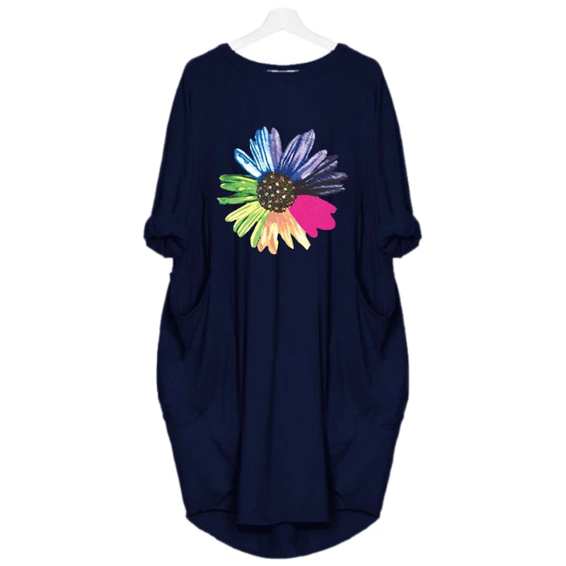 

Autumn Dress Women Flowers Print Pocket Loose Clothes Party Kawaii Dresses for Women Vestidos Romantic Black Red Sundresses