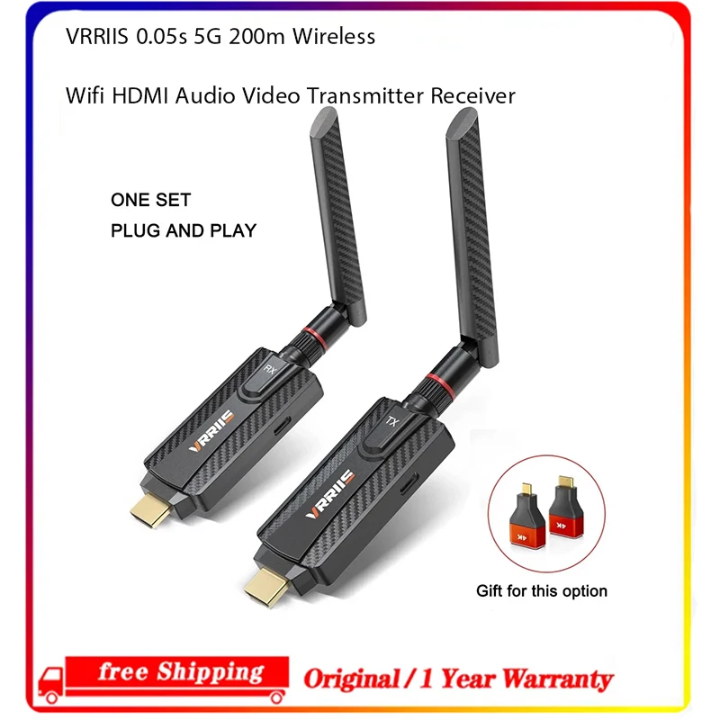 Фото Беспроводной HDMI-передатчик/приемник VRRIIS 0.05s 5G 200м для Wi-Fi, аудио и видео, для ТВ-приставок, камер, ноутбуков №1