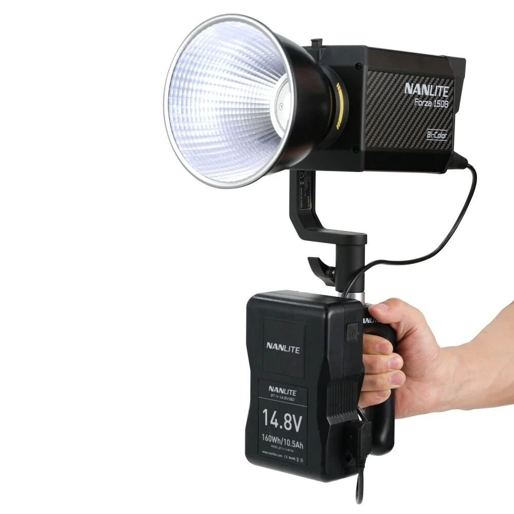 

Nanlite Forza 150B Bi-Color LED Spot Light Monolight Kit FM Reflector Mount Plus Bowens Adapter 2700-6500K Color Temperature