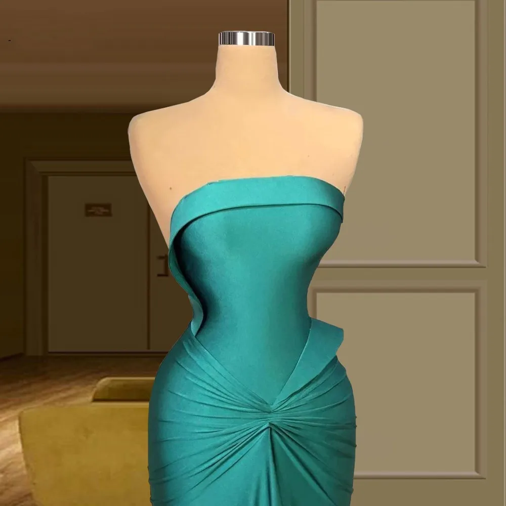 Женское вечернее платье без бретелек темно-зеленое в пол с юбкой-годе - купить по