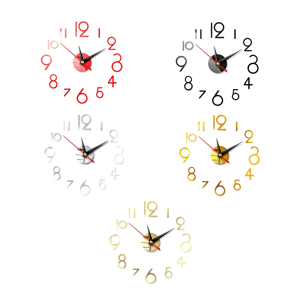 

Wall Clock Sticker 3D DIY Hanging Clock Decal Self Adhesive Decoration Wallclock Sticker, Red