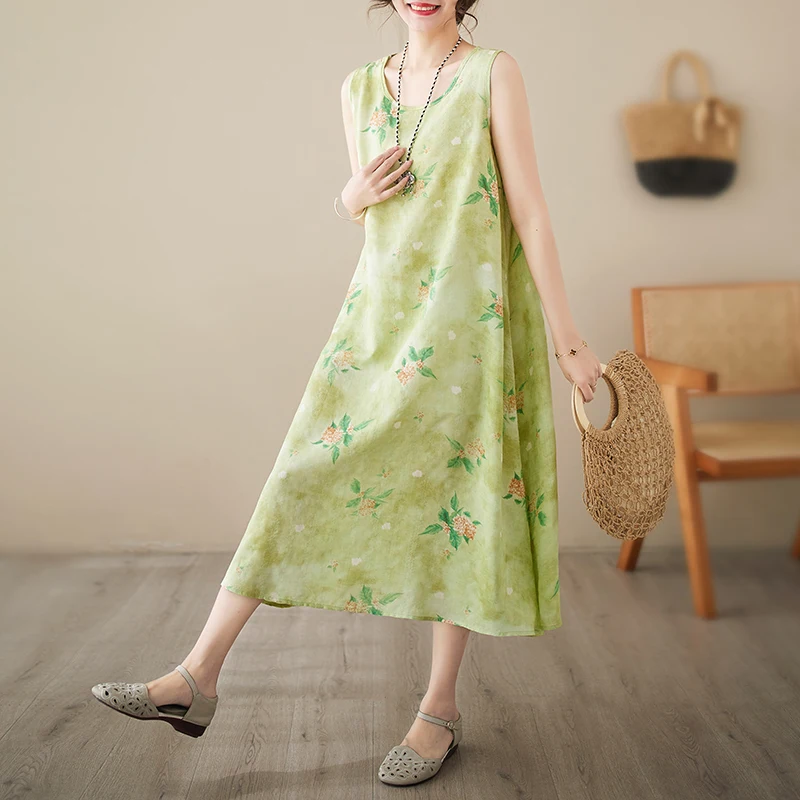 

Loose Comfortable Summer Women's Vacation Dresses Korean Ladies Elegant Long Robe Clothing O-Neck Midi Fashion Dress 2023 New