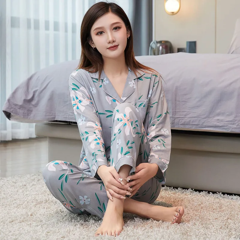 

New Jacquard Pajamas Women's Casual Short-Sleeved Two-Piece Suit Spring Autumn Cotton Home Clothes Sleepwear Pijamas Feminino
