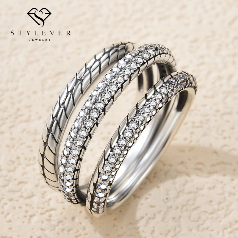 

Stylever 925 Sterling Silver Shiny Zircon Braided Texture Twisted Eternity Band Big Round Rings for Women Luxury Fine Jewelry