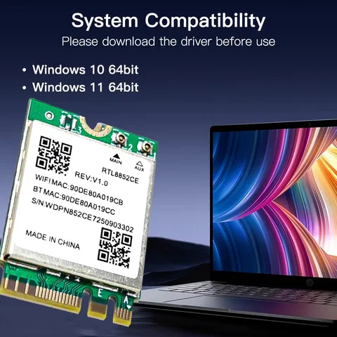 Беспроводная сетевая карта kebidumei RTL8852CE Wi-Fi 6E Bluetooth 5.3 для Windows 10/11