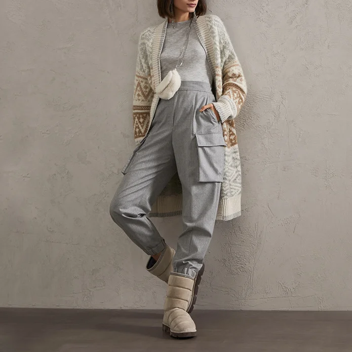 

Autumn and Winter New Loose Long Cold Warm Sweater 2021 European and American Casual Wool Cashmere Intarsia Cardigan