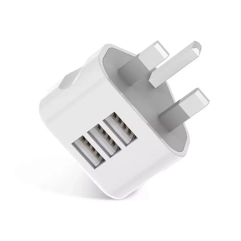 

UK Wall Plug Power 3-pin Plug Adapter Charger with 3 USB Ports for Mobile Phone Tablets Portable Mini ABS Wall Charger